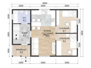 Проект каркасного дома ДДК 6,5х9 т