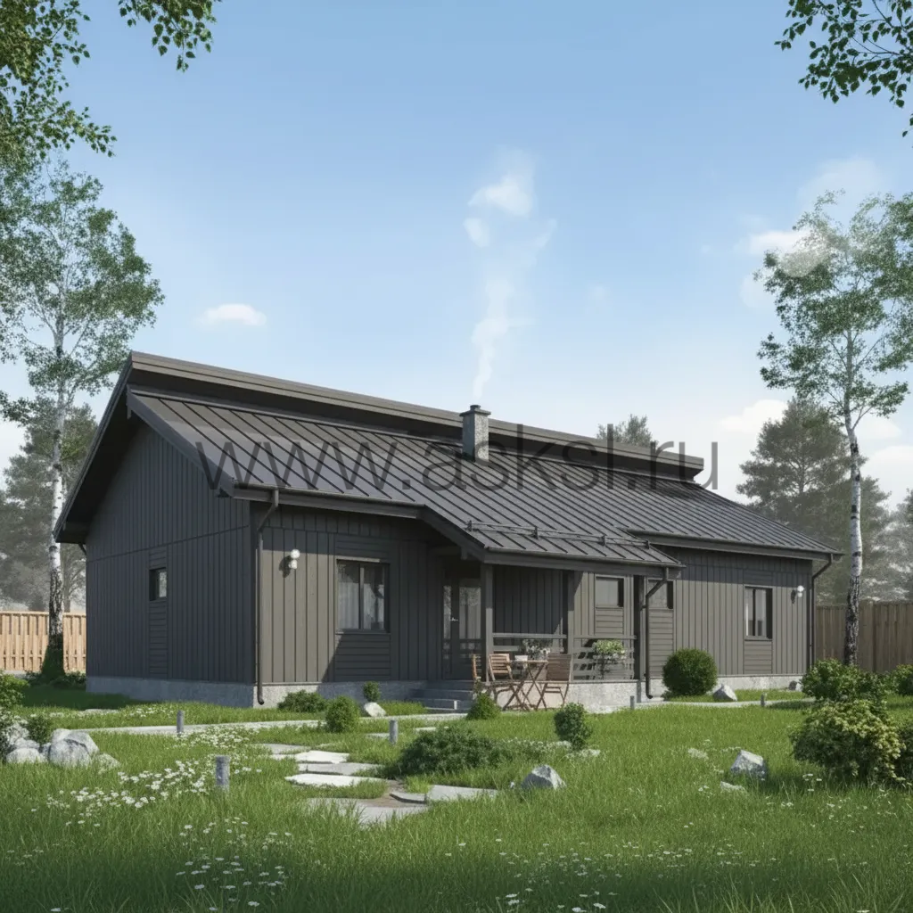 Проект каркасного дома 9х16 метров для постоянного проживания, вид спереди.